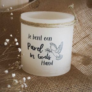 Windlicht - Je bent een parel in Gods hand - Wax Kaars