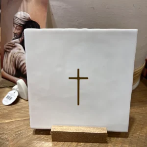 Tegeltje - Kruisje - Wit / Goud