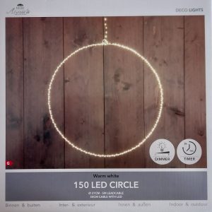 Cirkel wit 27cm/150led warm wit 5m aanloopsnoer timer/dimmer/trafo