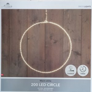 Cirkel wit 37cm/200led warm wit 5m aanloopsnoer timer/dimmer/trafo