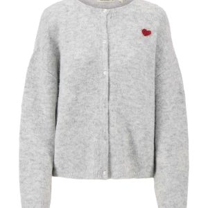 Zusss - Basic Vestje Lange Mouw met Broche - Grey Melange