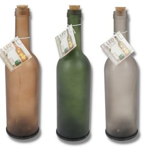 Glazen fles met kurk en LED verlichting op batterij Ø7xH28cm 3/assorti