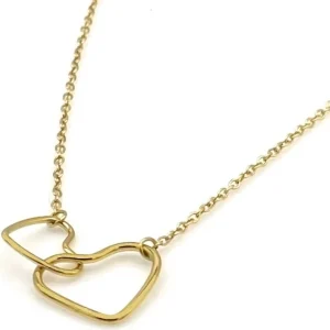 Ketting - Vervlochten Hartjes - Stainless Steel - Goud