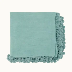 Zusss Sjaal in crincle katoen met kwastjes - Grijsblauw