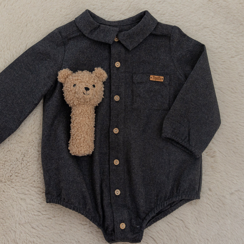 Popelin - romper with shirt collar - antraciet - Afbeelding 3