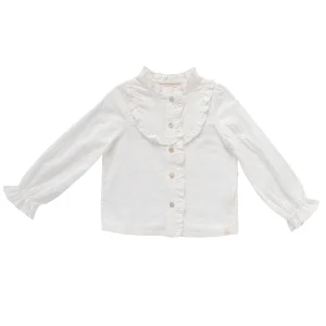 Navy Natural - ruffle blouse - white embroidery