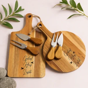 Kaasplankje met mes en vork - Met tekst: Geloof, Hoop en Liefde - RECHTHOEKIG