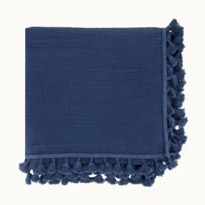 Zusss Sjaal in crincle katoen met kwastjes - Korenblauw