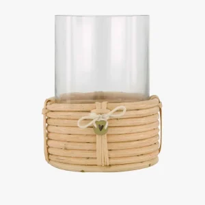ZUSSS WINDLICHT GLAS MET ROTAN Ø17X22CM