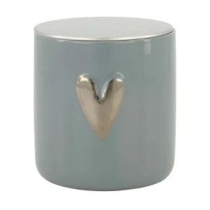 Zusss - Geurkaars keramiek rond met deksel - zilver hartje grijsblauw