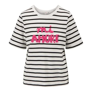 Zusss - Streep T-shirt met borduur - Off white/zwart