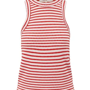 Zusss - Singlet met streep in structuur - Off white/Rood