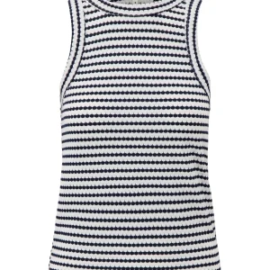 Zusss - Singlet met streep structuur - Off white/Navy