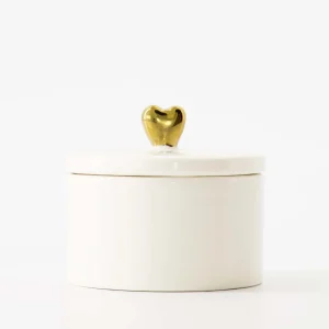Zusss Bewaarpotje keramiek hartje wit/goud