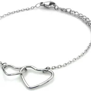 Armbandje - Vervlochten Hartjes - Stainless Steel - Zilver