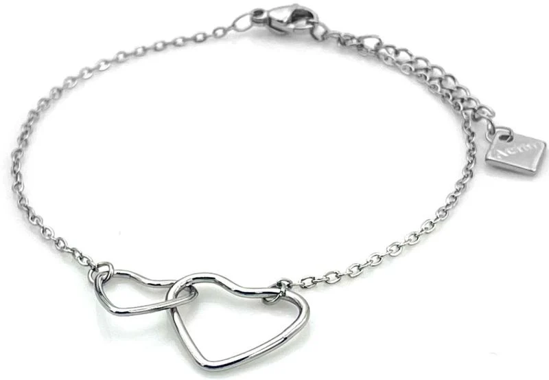Armbandje - Vervlochten Hartjes - Stainless Steel - Zilver - Afbeelding 2