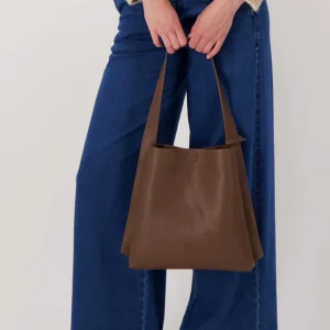 Zusss - Schoudertas Met Mooi Strap Detail + Make Up Tasje - Bruin