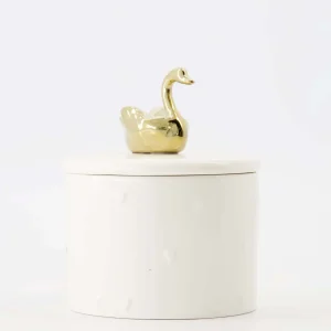 Zusss - Geurkaars Keramiek Met Deksel M Zwaan - Wit/Goud
