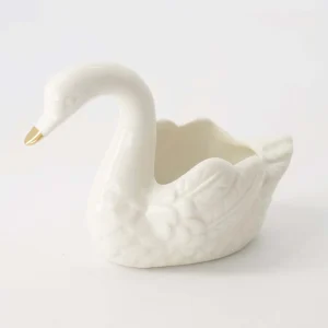 Zusss - Waxinelichthouder Keramiek Zwaan - Wit/Goud