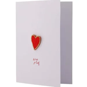 Zusss Wenskaart Hartje Broche - Wit/Rood