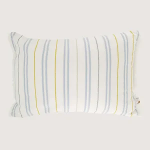 Zusss Kussen Streep Franjes 60x40cm - Off White/Blauw/Oker