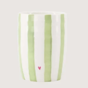 Zusss Koffiemok Streep Hartje - Wit/Lichtgroen/Fuchsia