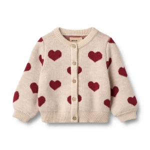 Wheat - jacquard knit heart cardigan baby - offwhite melange