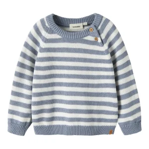 Lil'Atelier - knitted stripe sweater - coconut milk & tradewinds blue