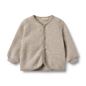 Wheat - merino wool fleece cardigan Kari - khaki melange