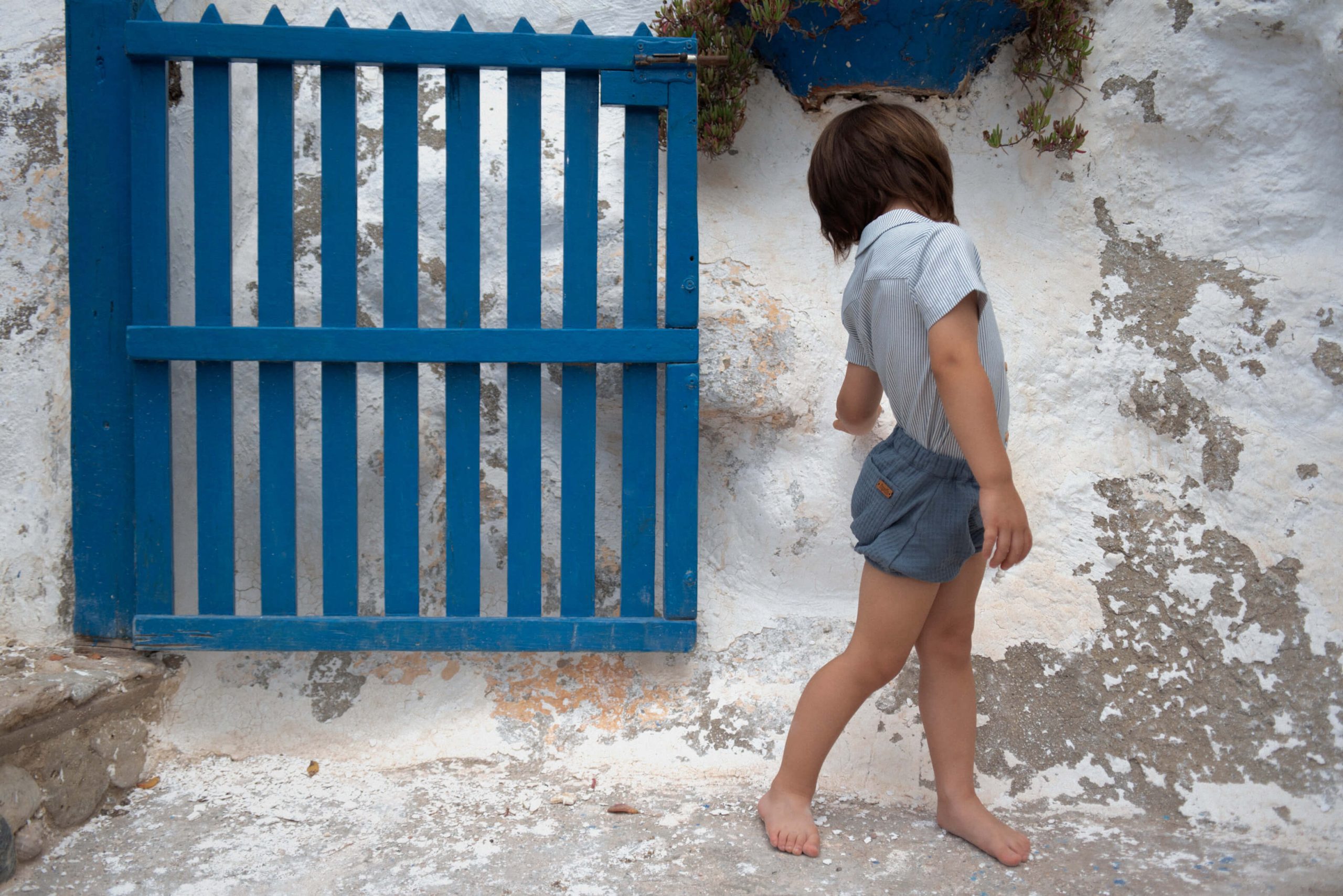 Popelin - romper with shirt collar - blue stripe - Afbeelding 3