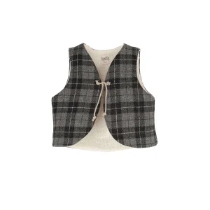 Popelin - wollen gilet - antraciet ruit