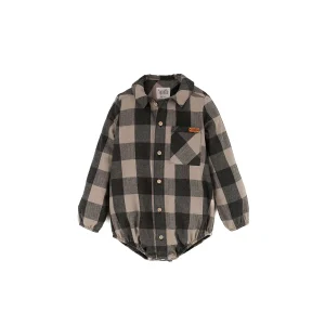 Popelin - romper with shirt collar - taupe/antraciet geruit