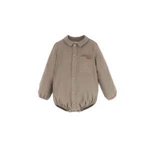 Popelin - romper with shirt collar - taupe