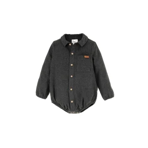 Popelin - romper with shirt collar - antraciet