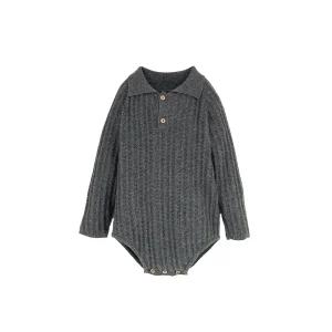 Popelin - gebreide romper - antraciet