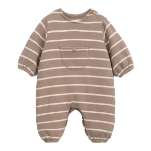 Play Up - striped jumpsuit with pocket - taupe/pencil