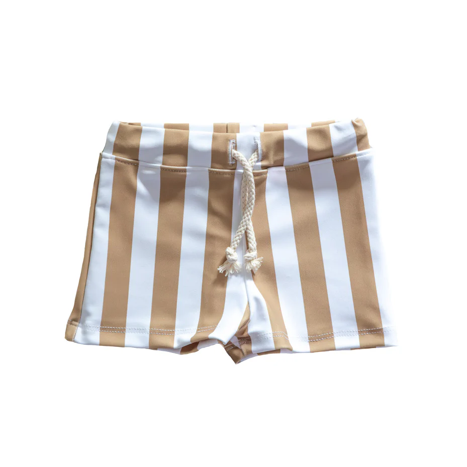 Zwembroek beige/wit gestreept ~ handmade