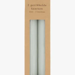 Zusss 2 Geribbelde Kaarsen - 20cm - Saliegroen