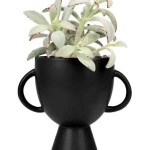 Zusss Bloempot met handvatten - Keramiek Zwart - Ø15x20cm