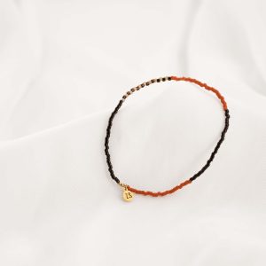 Zusss Fijn Kralenarmbandje - Hazelnootbruin/Zwart/Taupe