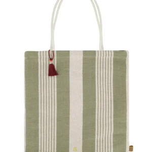 Zusss Gestreepte Tas - Saliegroen/Ecru