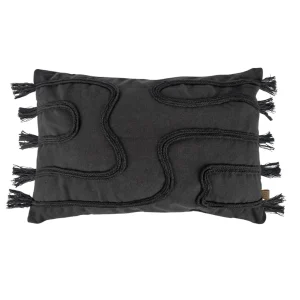 Zusss Kussen Gevlochten lijnen en franjes - 60x40cm - Antracietgrijs