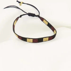 Zusss Miyuki Armbandje - Streepje Port/Goud/Zwart