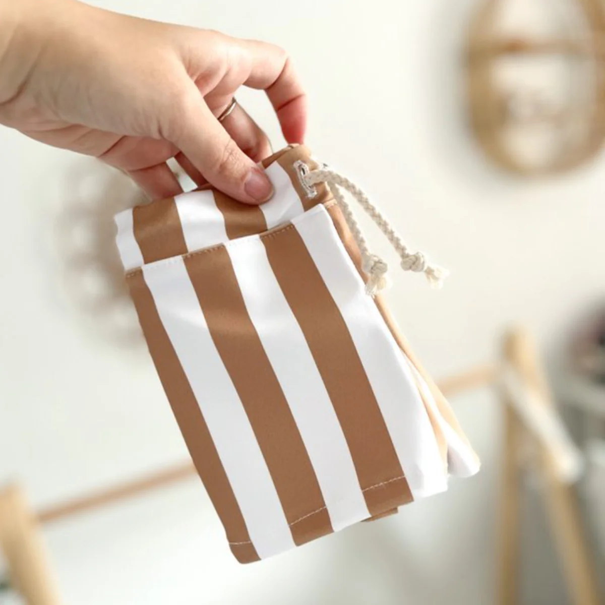 Zwembroek beige/wit gestreept ~ handmade - Afbeelding 4