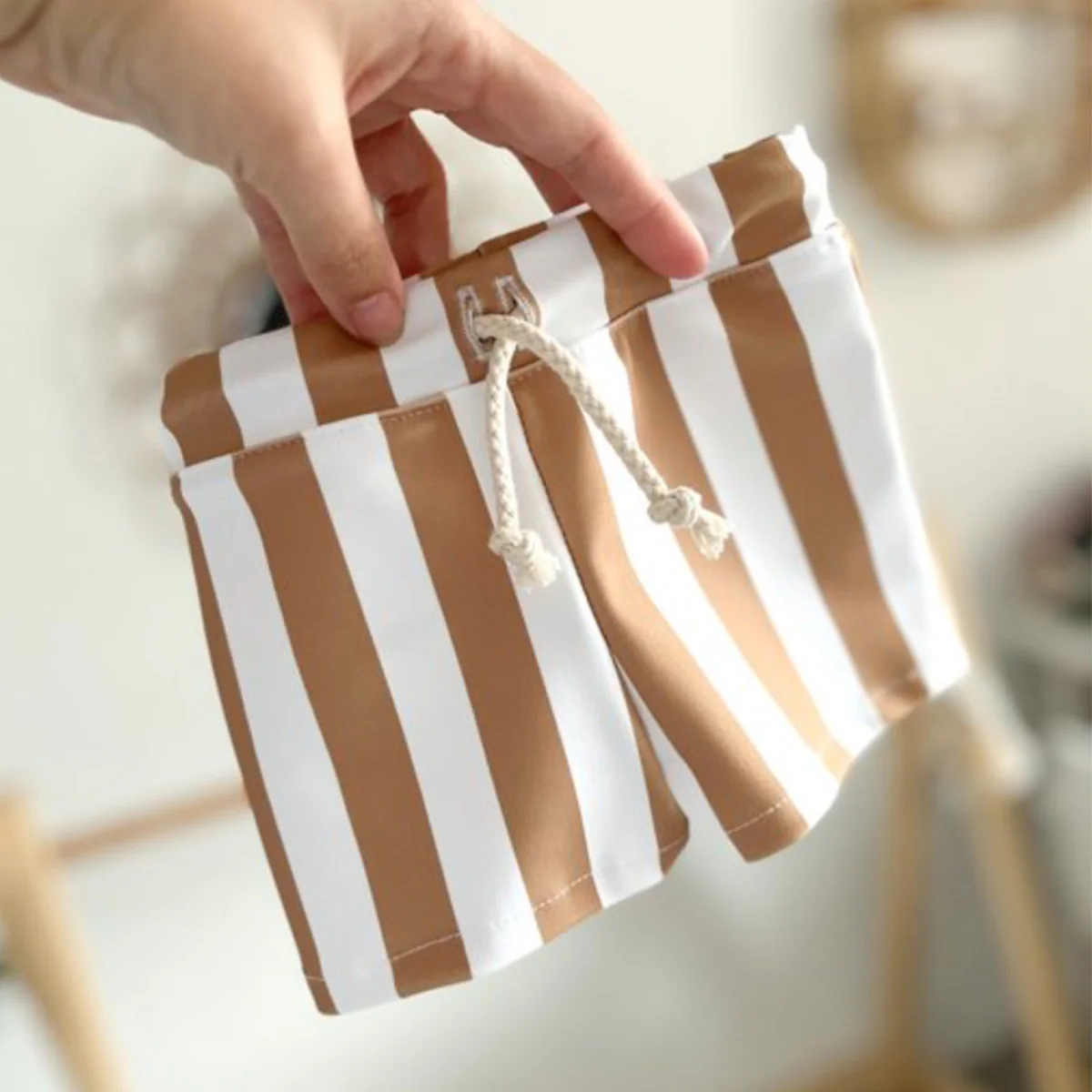 Zwembroek beige/wit gestreept ~ handmade - Afbeelding 3