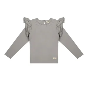 Baje Studio - ruffle jersey top Alicia - greyish blue