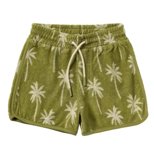 Salted Stories - terry shorts Beach Palms - iguana green