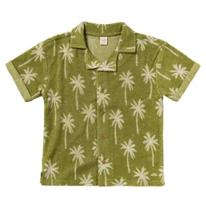 Salted Stories - loose terry shirt Beach Palms - iguana green