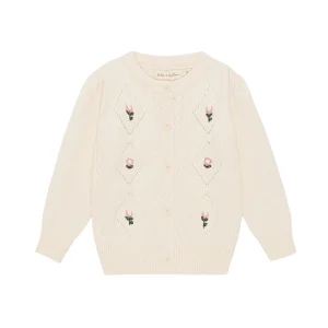Bobbi Balloon - cardigan Flower Embroidery - ivory