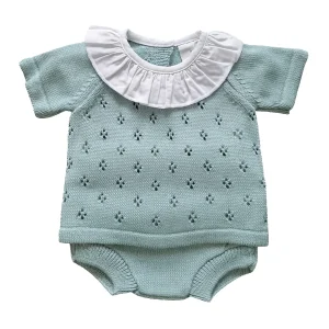Knitted set baby girl - aqua green